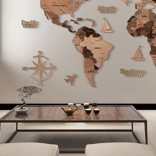 Weltkarte wandbild holz - wandbild, 3d