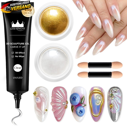 Gel nagelset mit chrome - 3d,