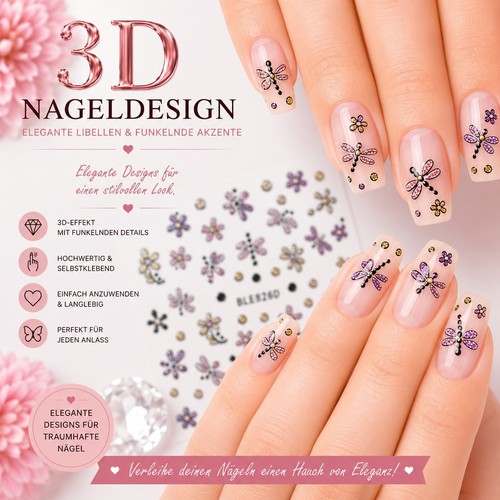 Nail art sticker libellen - 3d,